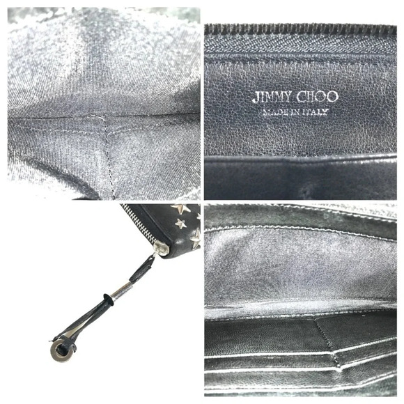 30. JIMMY CHOO Black Leather Zip Wallet With Chrome Star Studs. Missing charm. - Picture 8 of 14